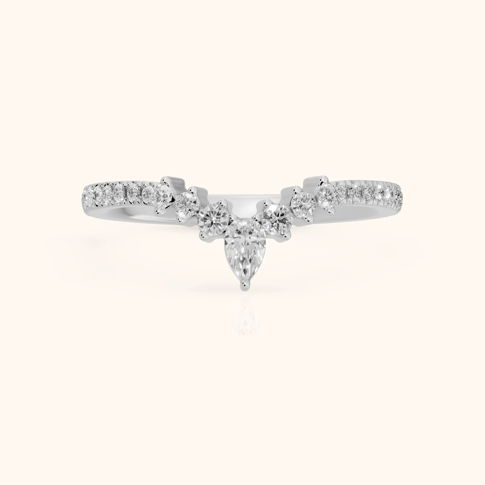 Diya Contour Pear & Round Diamond Stackable Ring in Silver — view 1