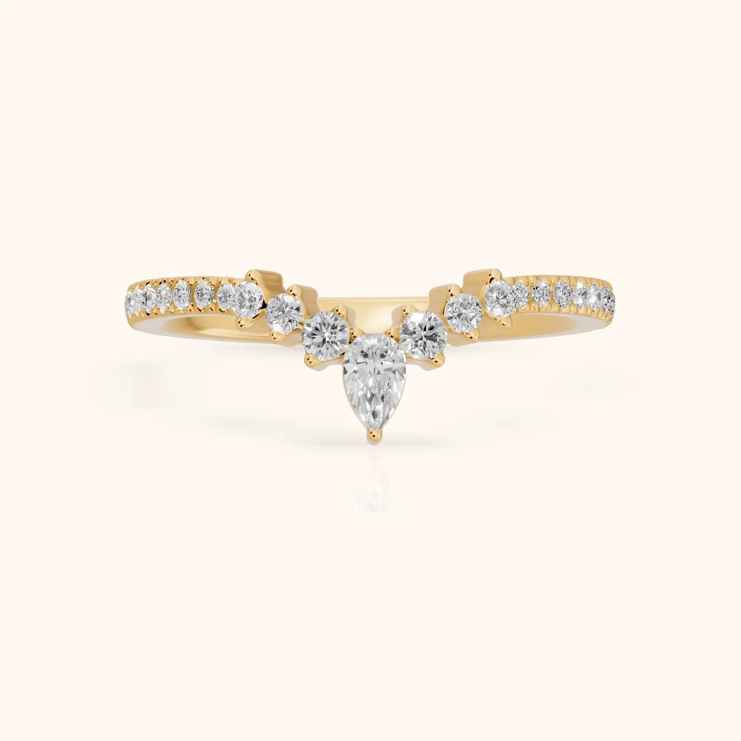 Diya Contour Pear & Round Diamond Stackable Ring in Yellow Gold — view 2
