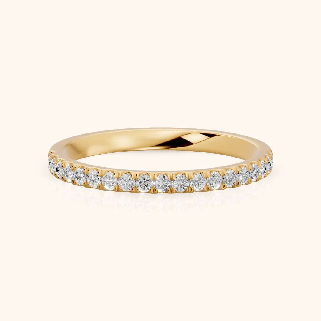 Avani French Pavé Round Diamond Half Eternity Band in Yellow Gold — view 2
