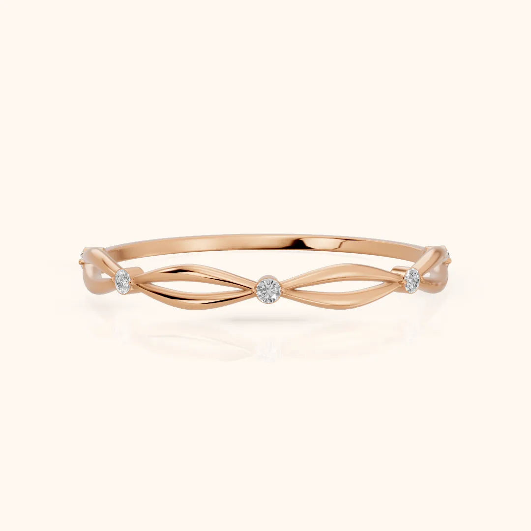 Clarissa Petite Twist Round Diamond Wedding Band in Rose Gold — view 2
