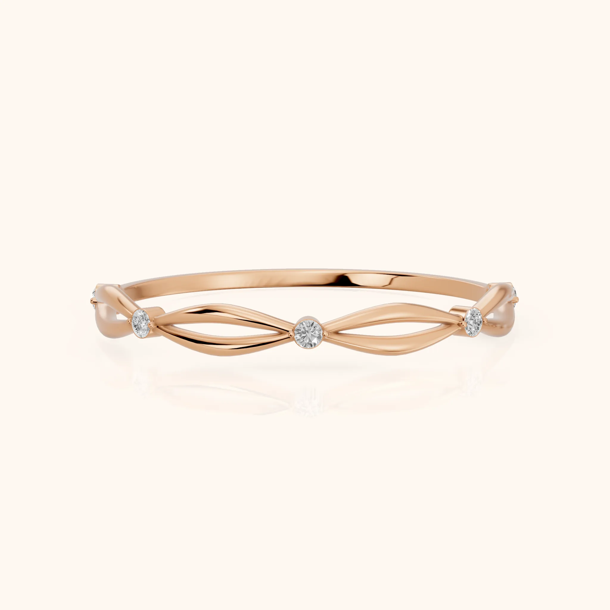 Clarissa Petite Twist Round Diamond Wedding Band in Rose Gold — view 1