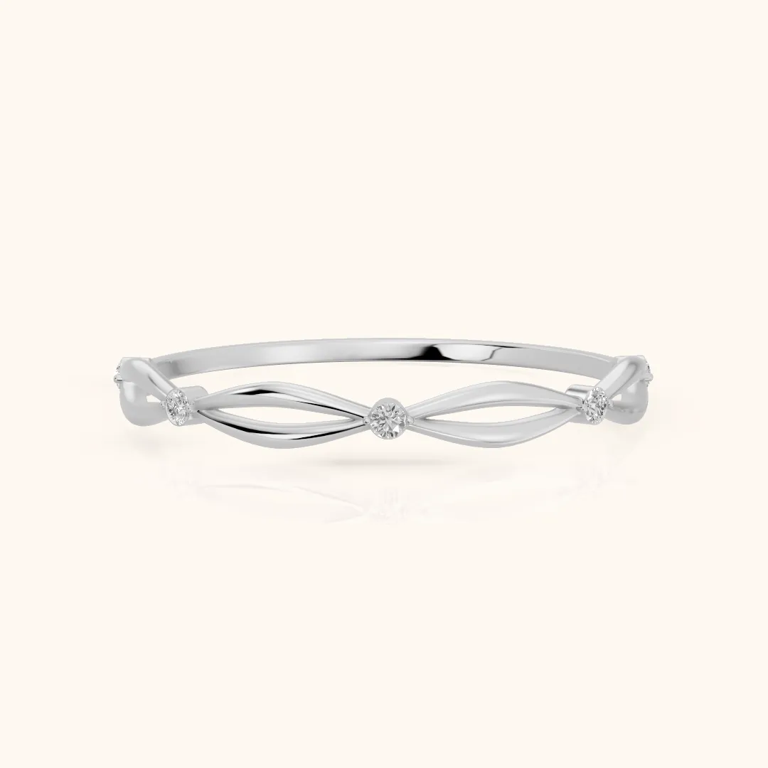 Ishani Petite Twist Round Diamond Wedding Band in Silver — view 2