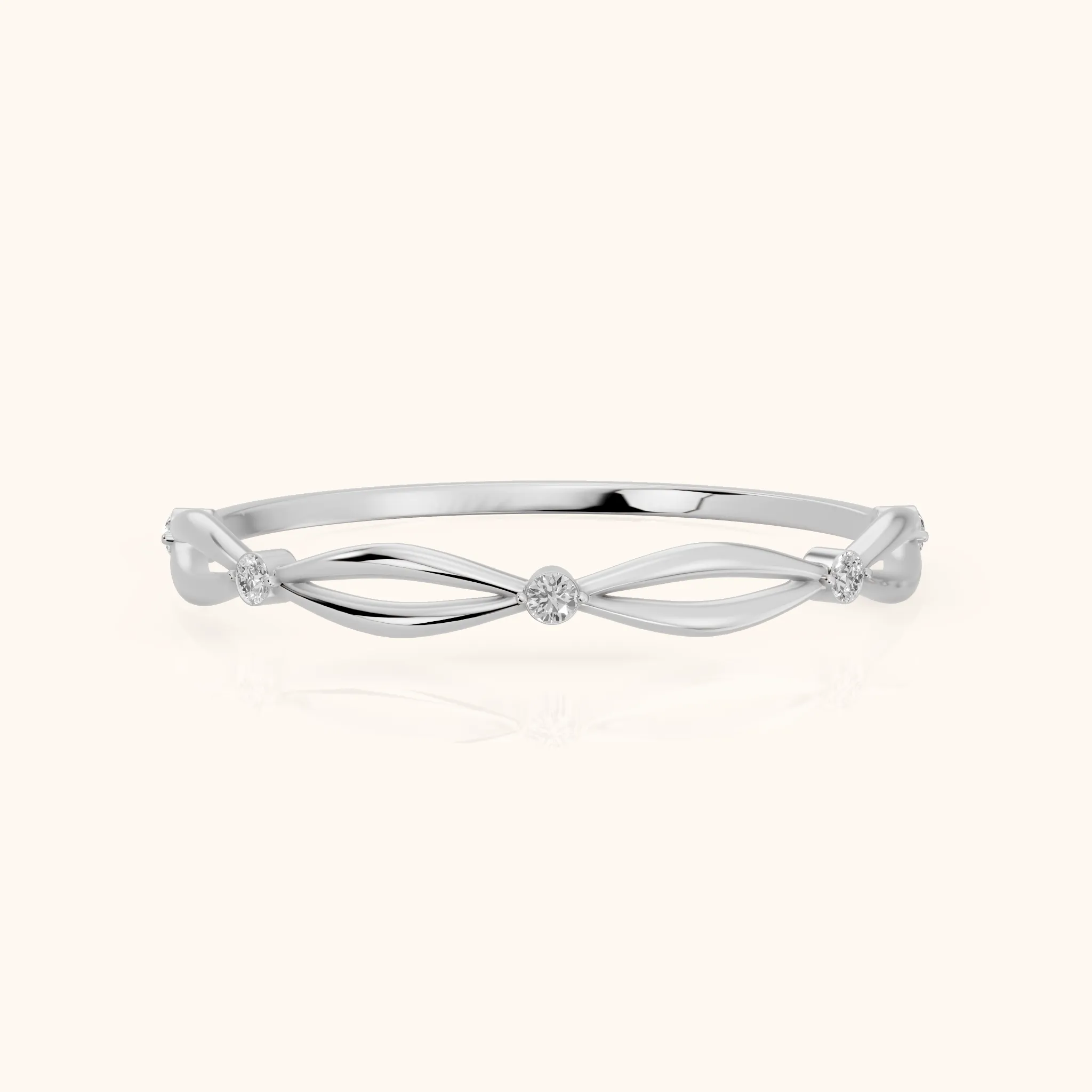 Ishani Petite Twist Round Diamond Wedding Band in Silver — view 1
