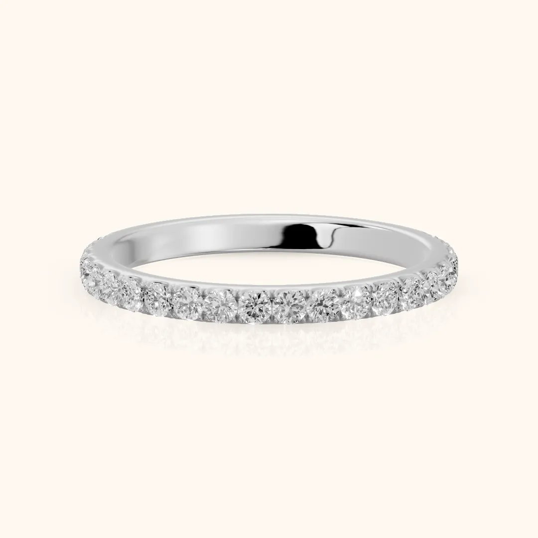 Jaya French Pavé Round Diamond Half Eternity Band in White Gold — view 2