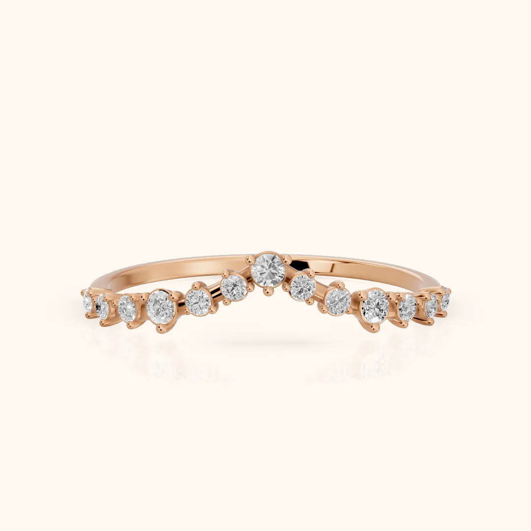 Naina Curved Round Diamond Wedding Band in Rose Gold — view 2
