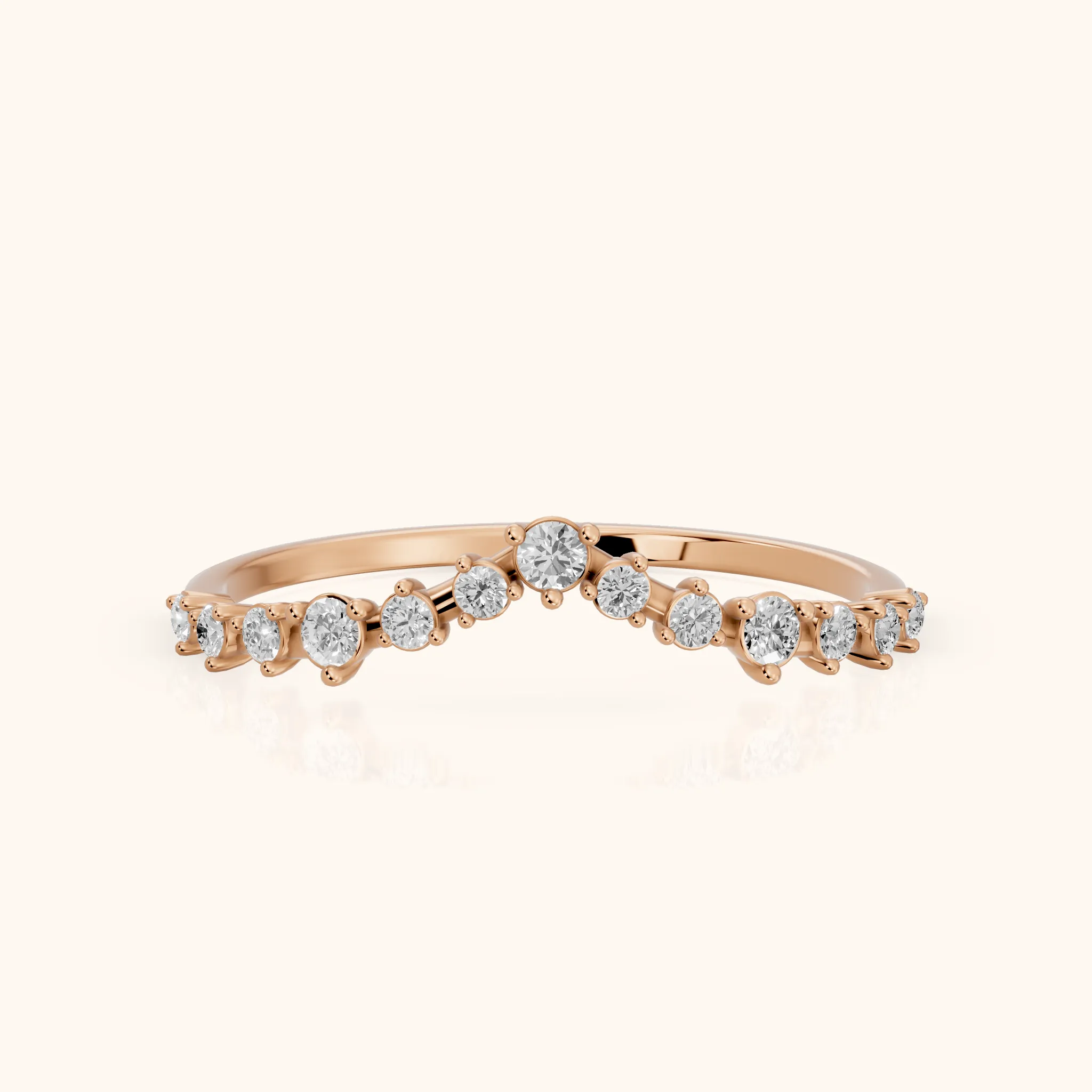 Naina Curved Round Diamond Wedding Band in Rose Gold — view 1