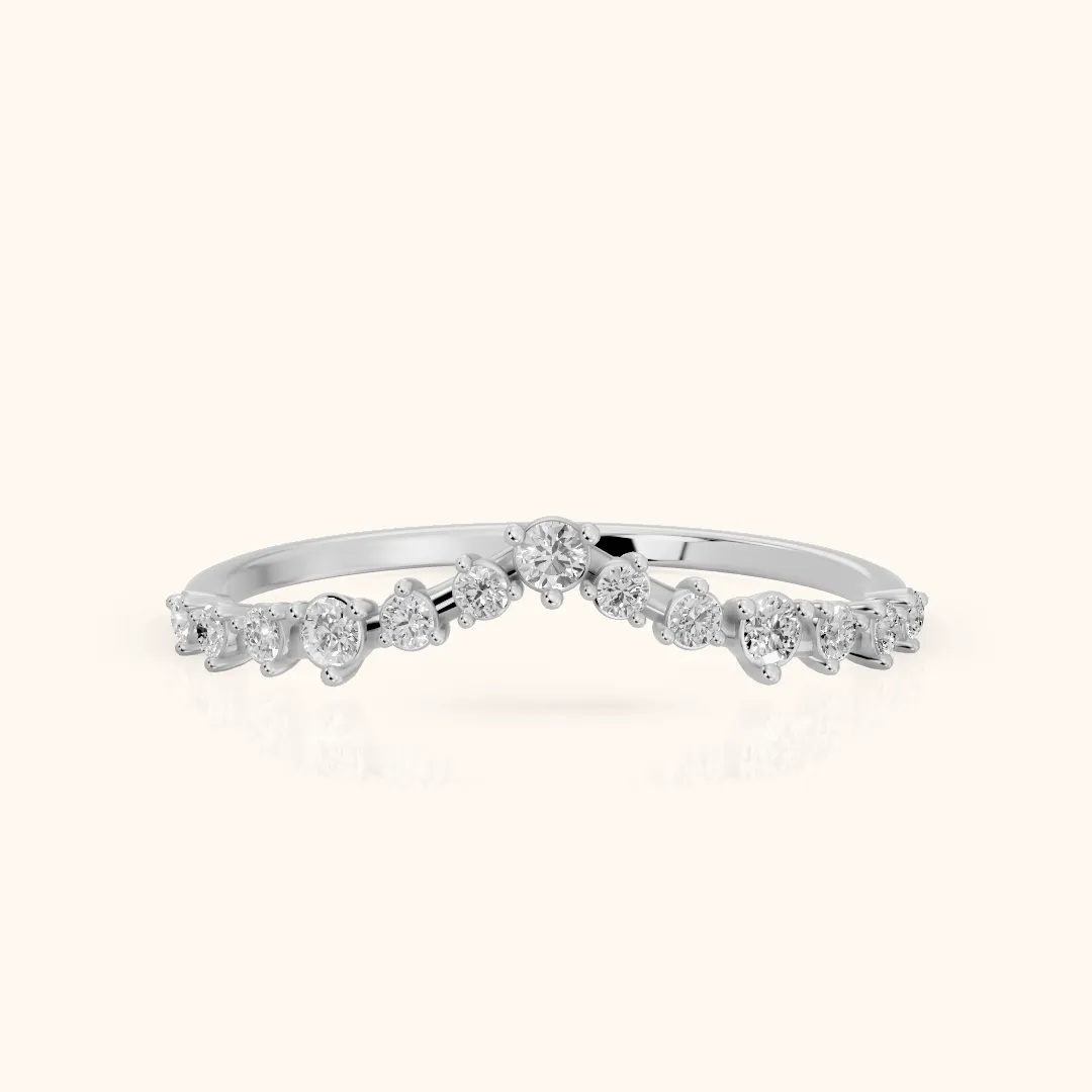Naina Curved Round Diamond Wedding Band in Silver — view 2
