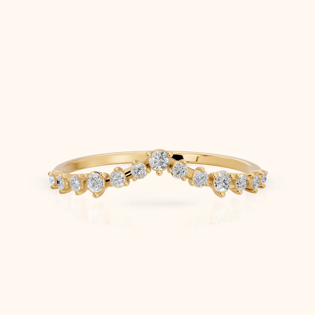 Naina Curved Round Diamond Wedding Band in Yellow Gold — view 2