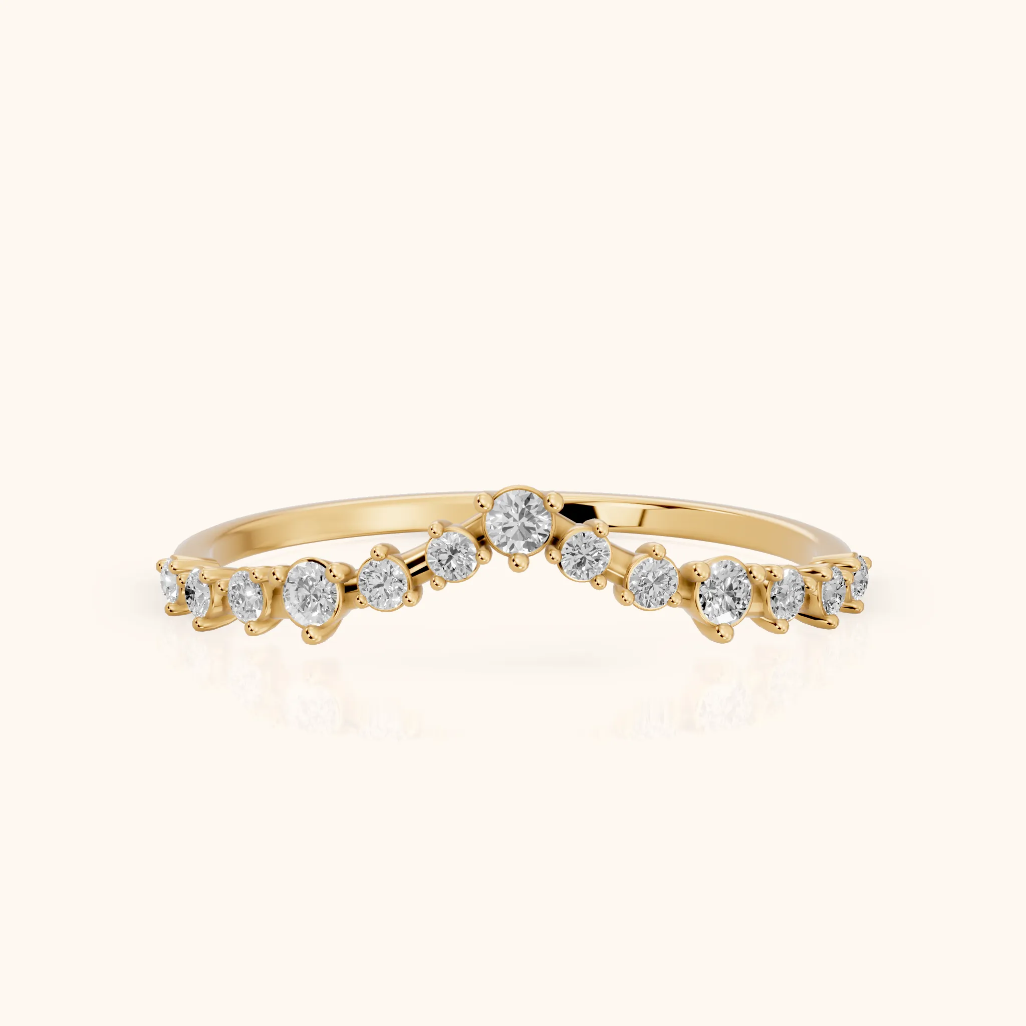 Naina Curved Round Diamond Wedding Band in Yellow Gold — view 1