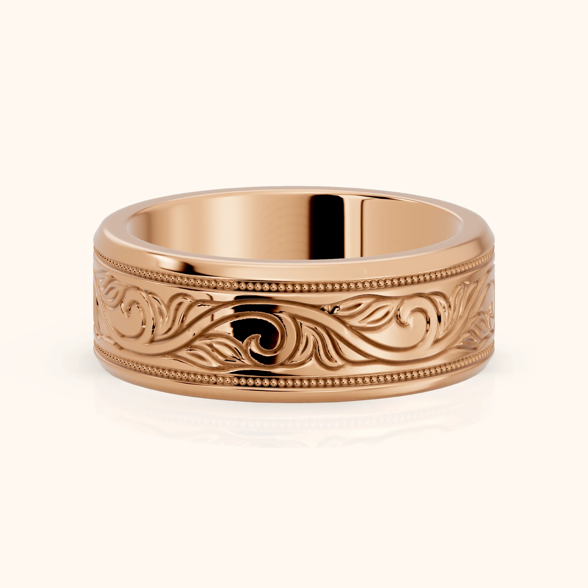 Navya Carved Milgrain Wedding Band in Rose Gold — view 1