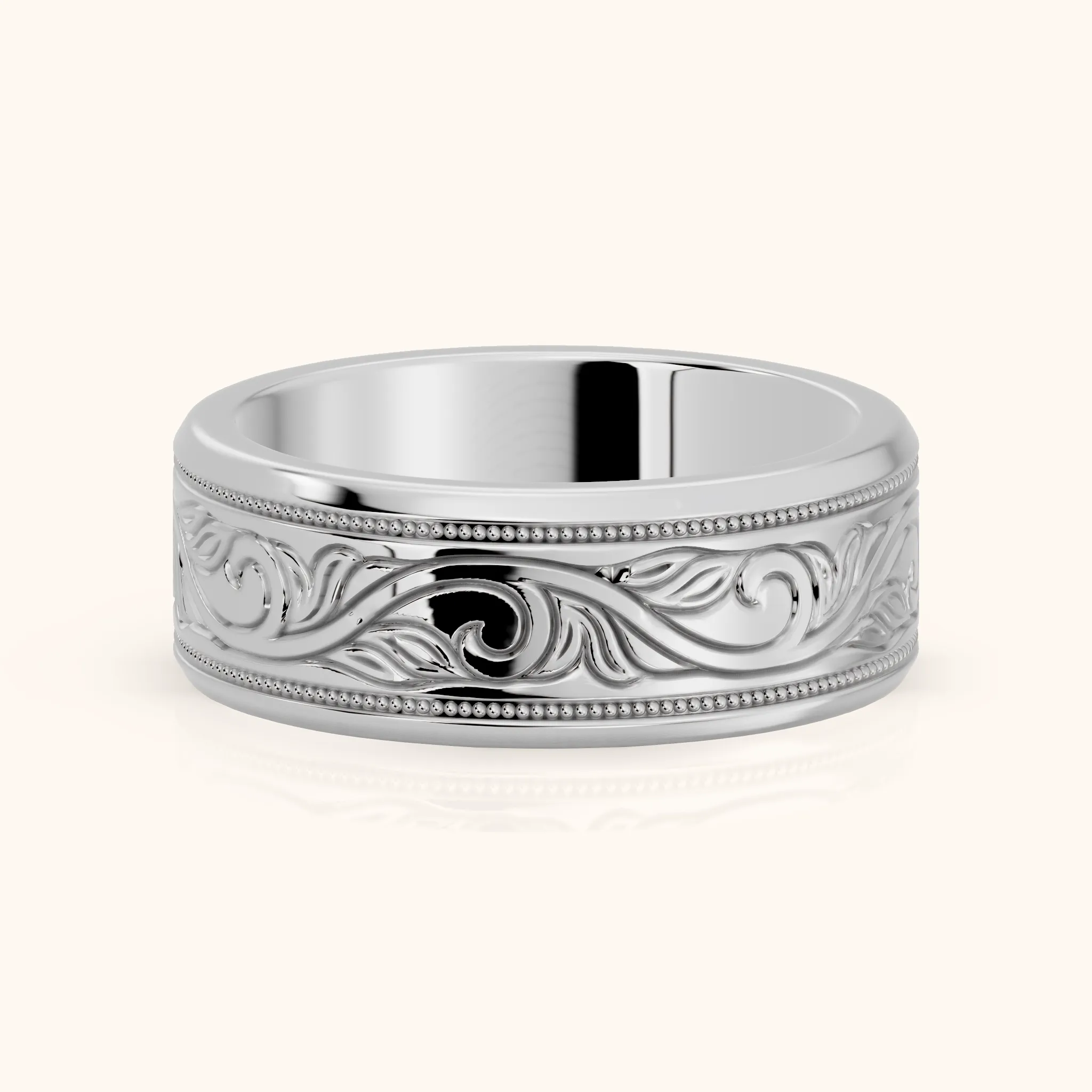 Navya Carved Milgrain Wedding Band in Silver — view 1