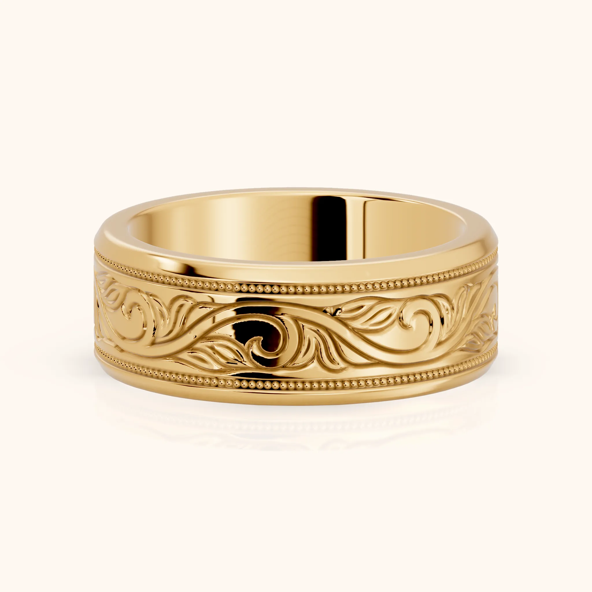 Navya Carved Milgrain Wedding Band in Yellow Gold — view 1