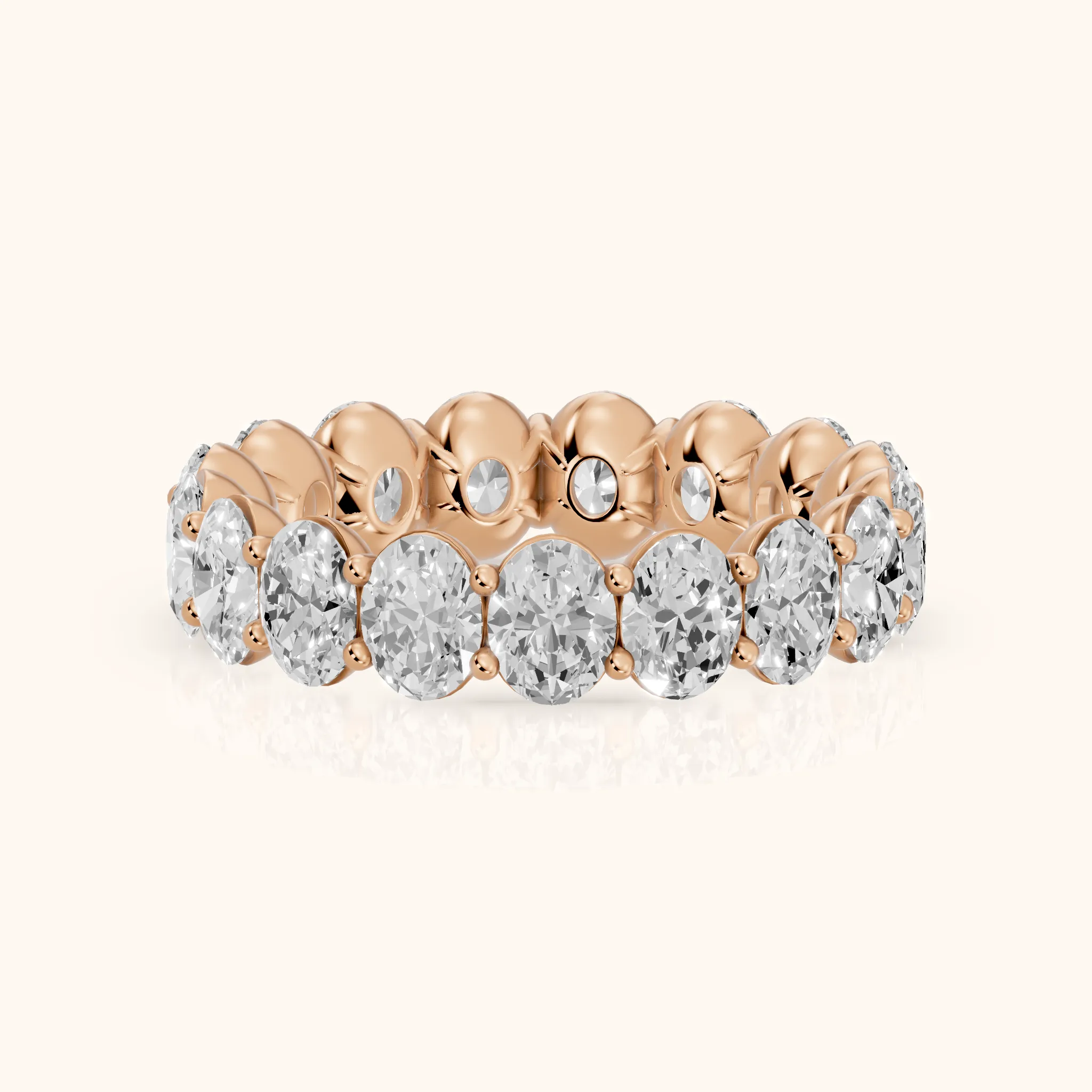 Neha Shared Prong Oval Diamond Eternity Band in Rose Gold — view 1