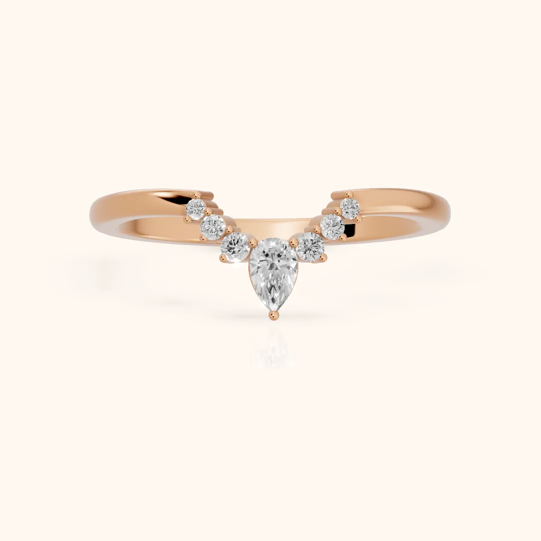 Nisha Curved Pear & Round Diamond Wedding Band in Rose Gold — view 2