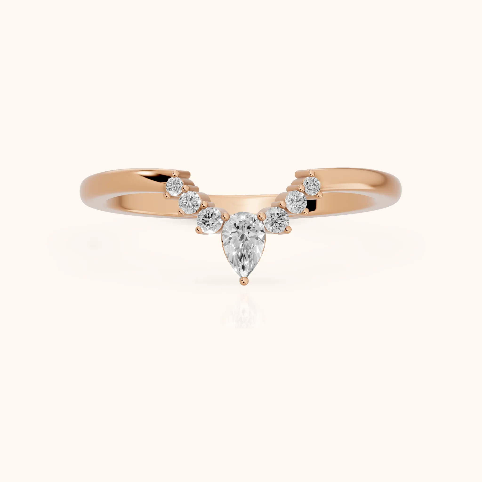 Nisha Curved Pear & Round Diamond Wedding Band in Rose Gold — view 1