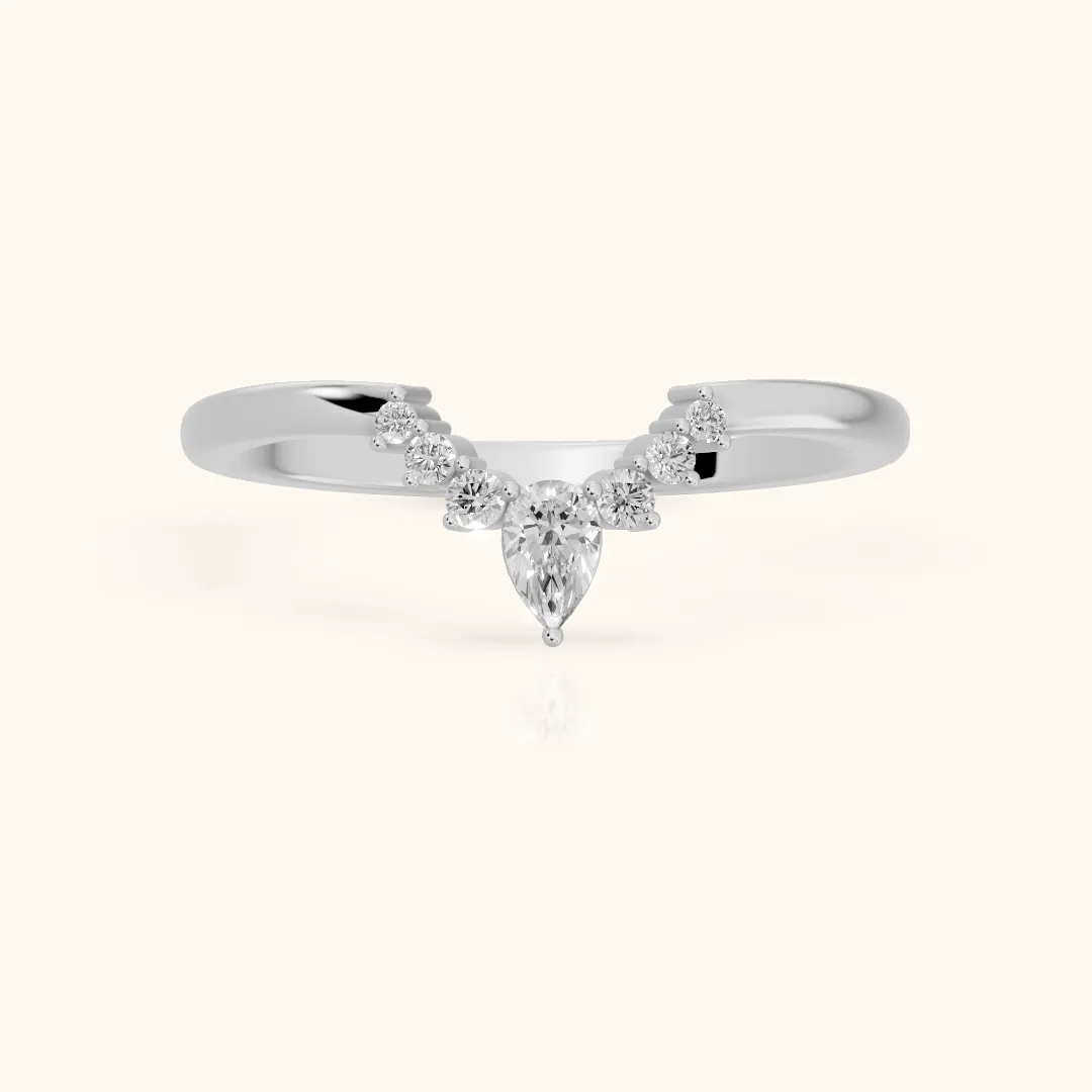 Nisha Curved Pear & Round Diamond Wedding Band in Silver — view 2