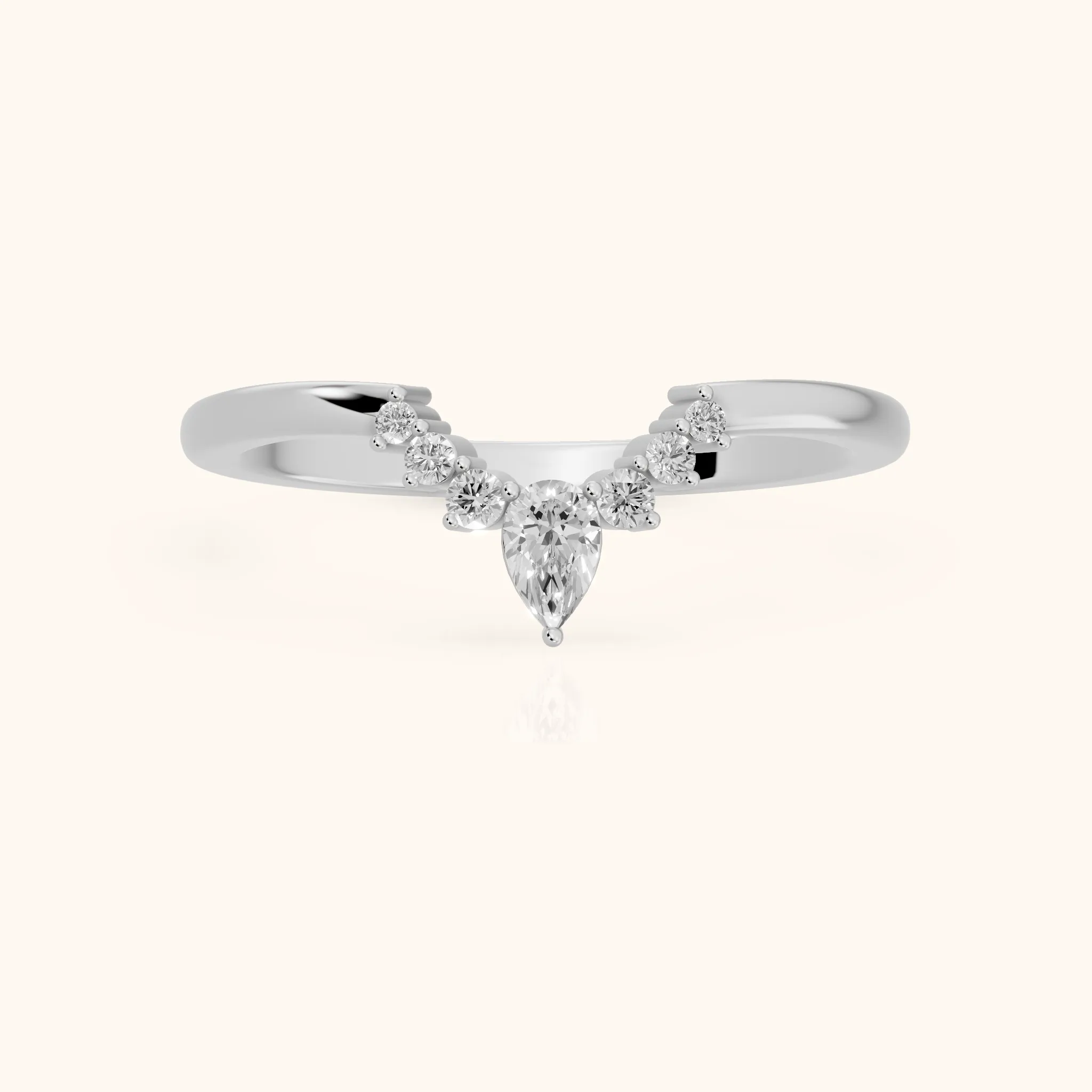 Nisha Curved Pear & Round Diamond Wedding Band in Silver — view 1