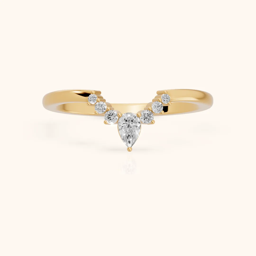Nisha Curved Pear & Round Diamond Wedding Band in Yellow Gold — view 2