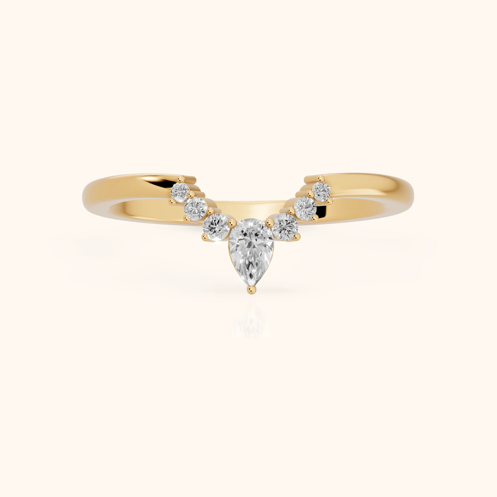Nisha Curved Pear & Round Diamond Wedding Band in Yellow Gold — view 1