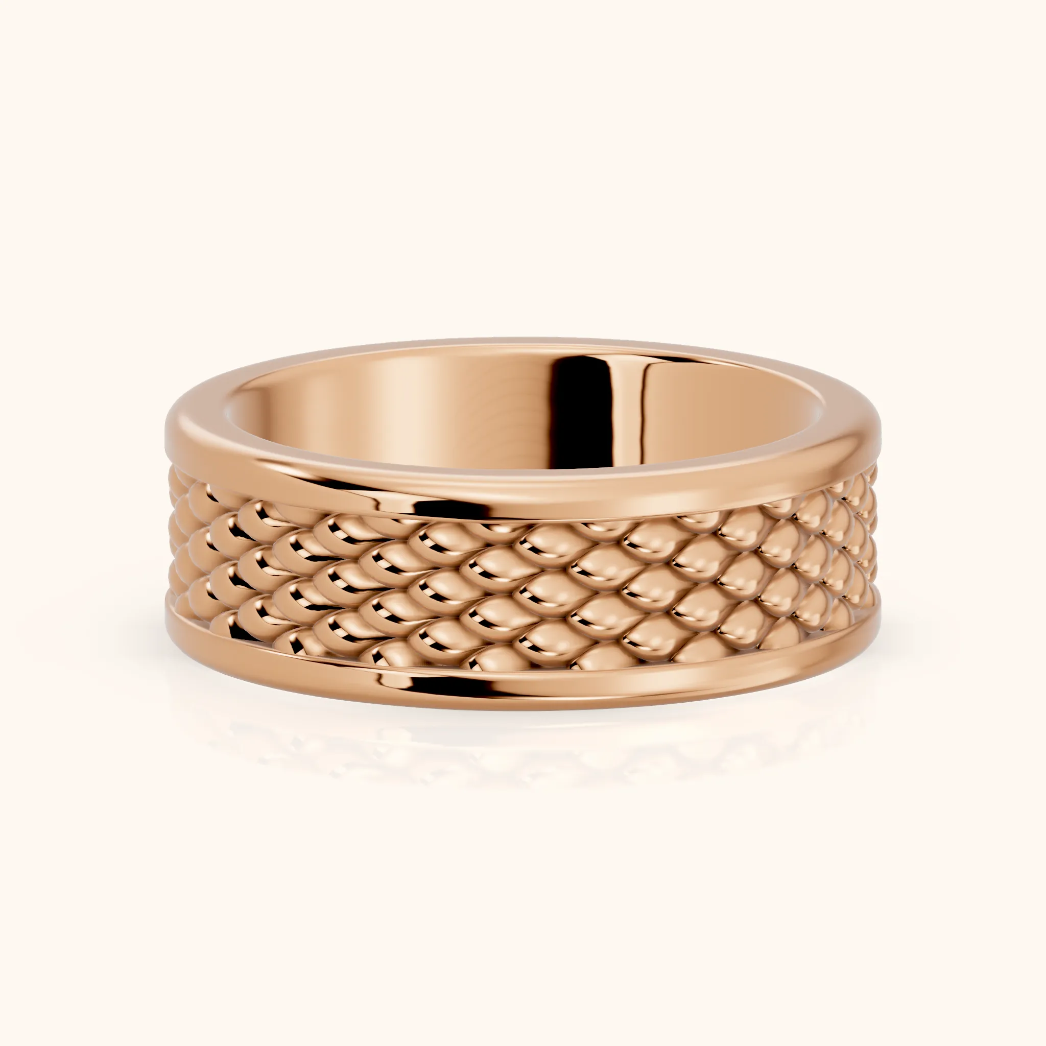 Nitya Carved Step Edge Wedding Band in Rose Gold — view 1
