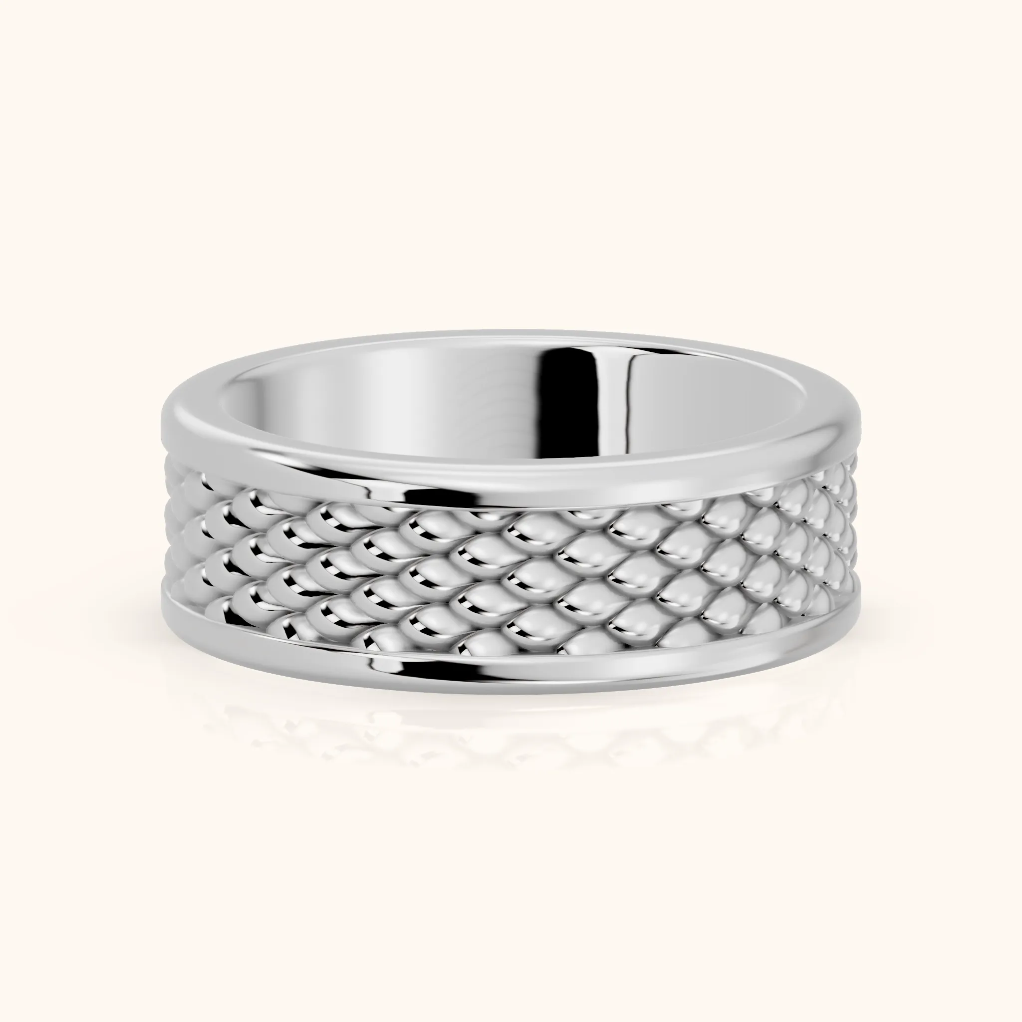 Nitya Carved Step Edge Wedding Band in Silver — view 1