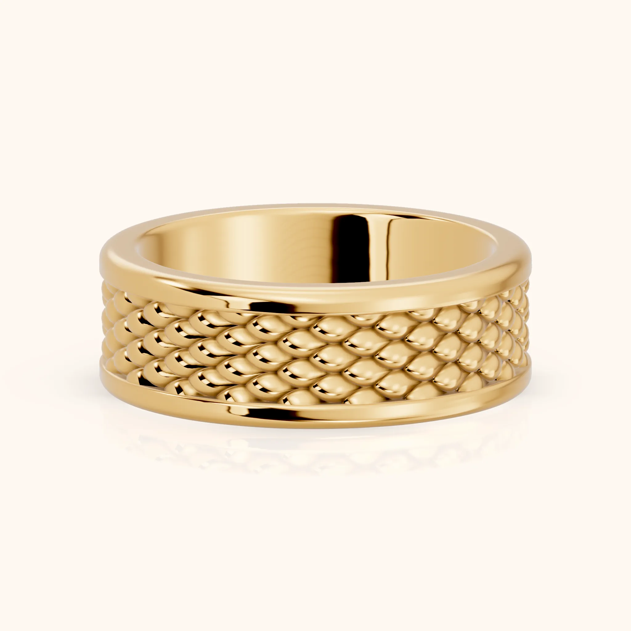 Nitya Carved Step Edge Wedding Band in Yellow Gold — view 1