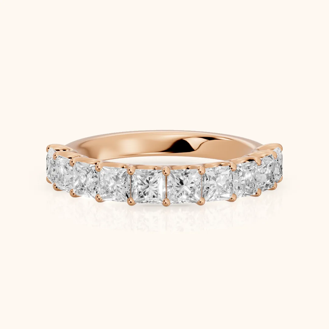 Pia Shared Prong Princess Diamond Half Eternity Band in Rose Gold — view 2