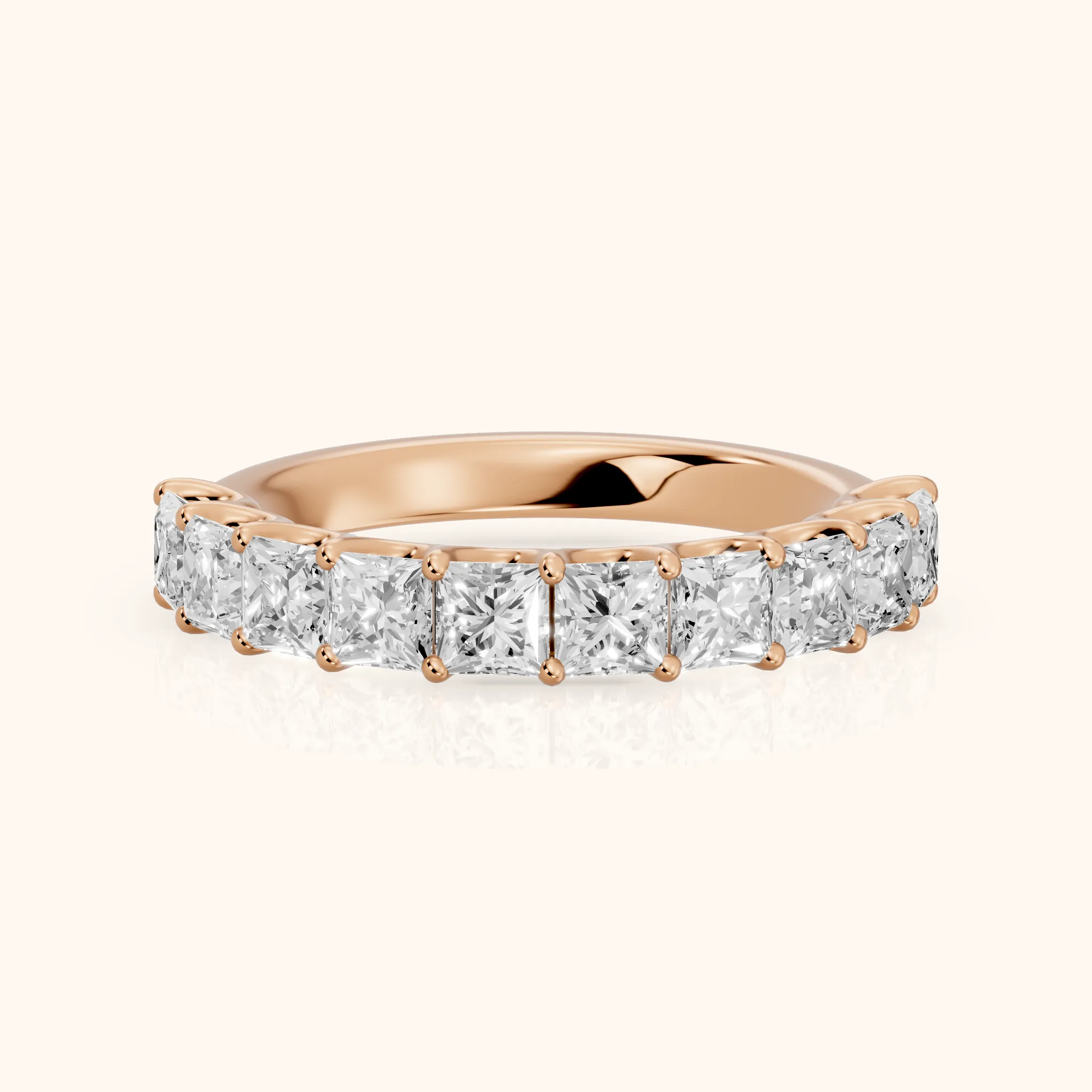 Pia Shared Prong Princess Diamond Half Eternity Band in Rose Gold — view 1