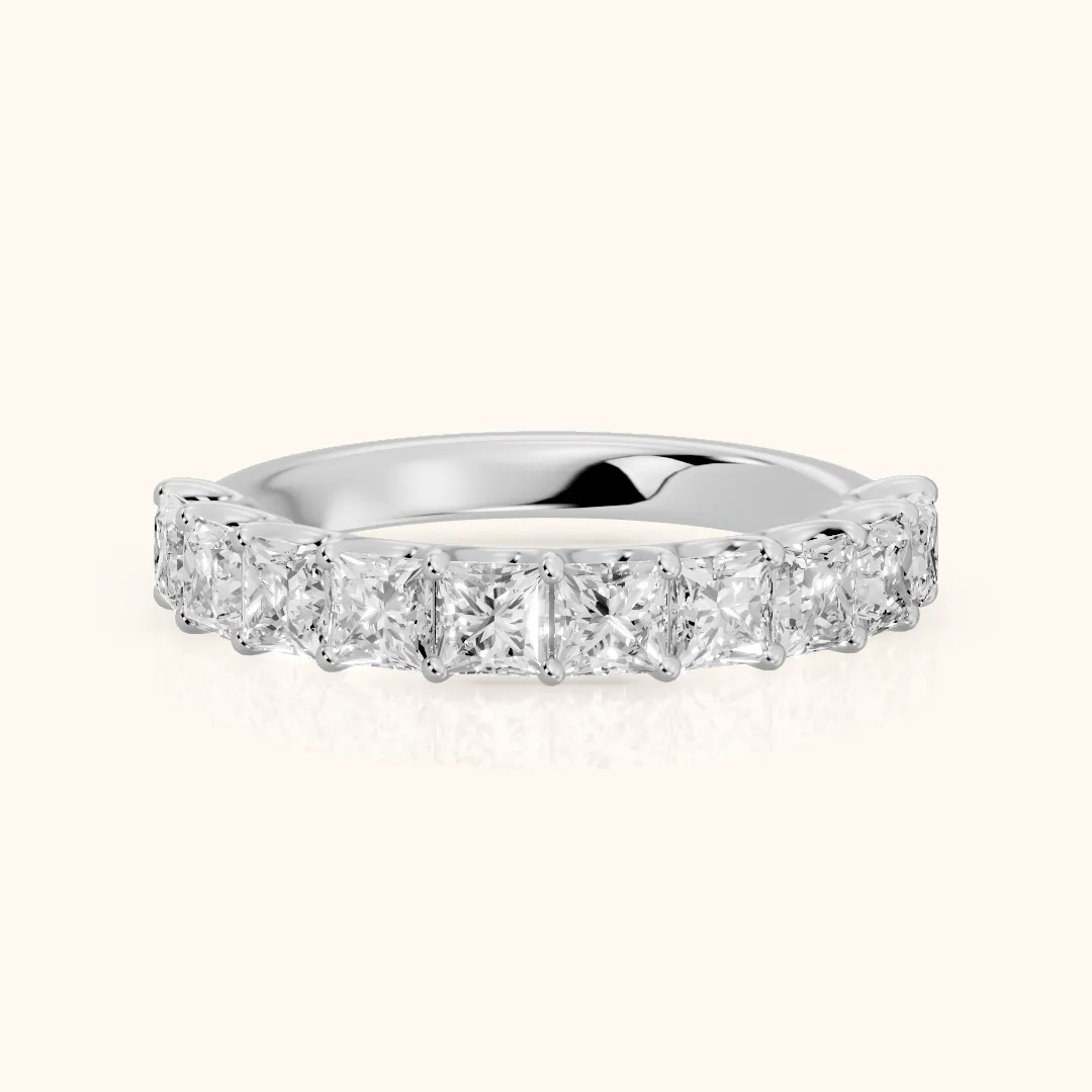 Pia Shared Prong Princess Diamond Half Eternity Band in Silver — view 2