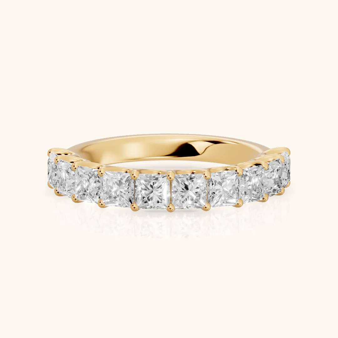 Pia Shared Prong Princess Diamond Half Eternity Band in Yellow Gold — view 2