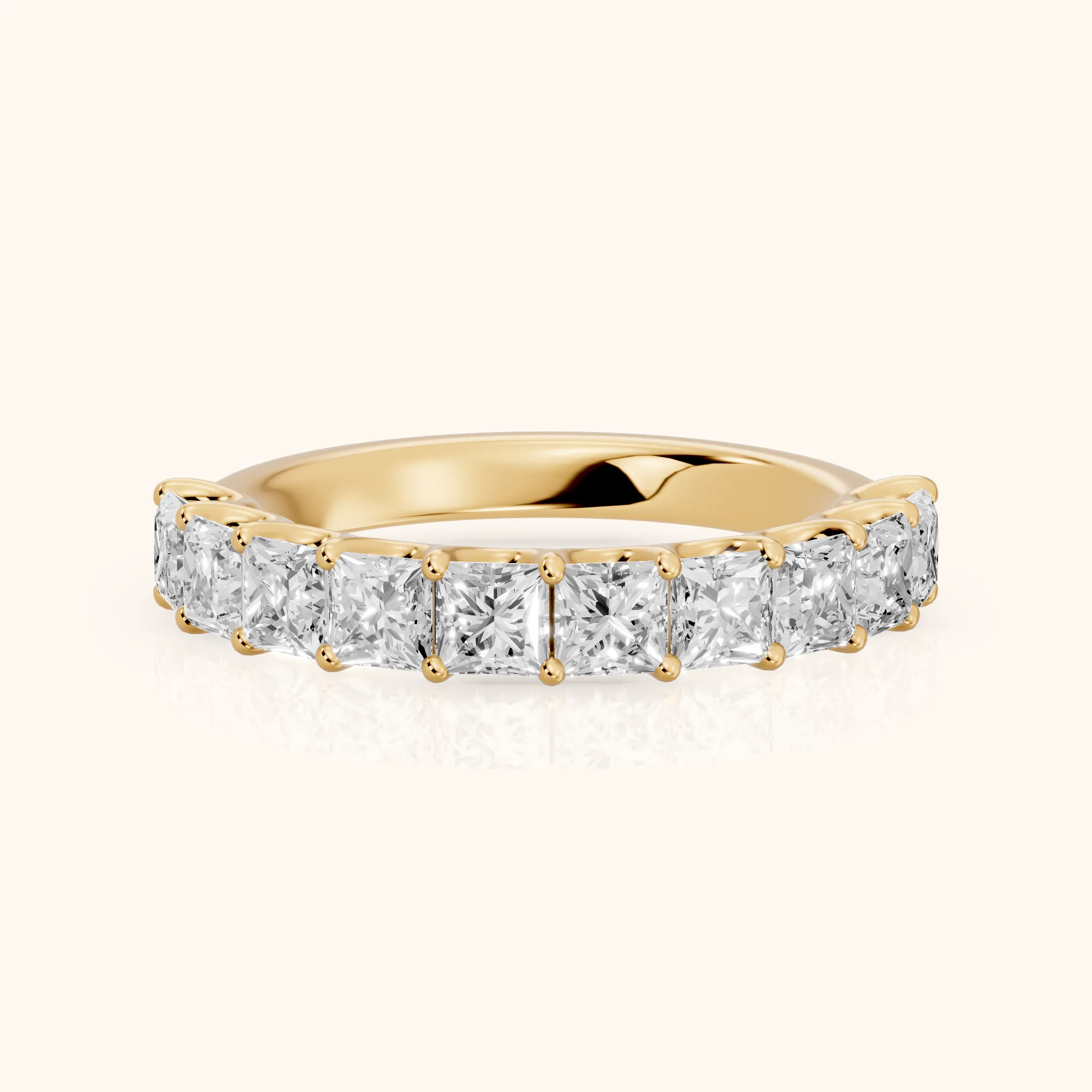 Pia Shared Prong Princess Diamond Half Eternity Band in Yellow Gold — view 1