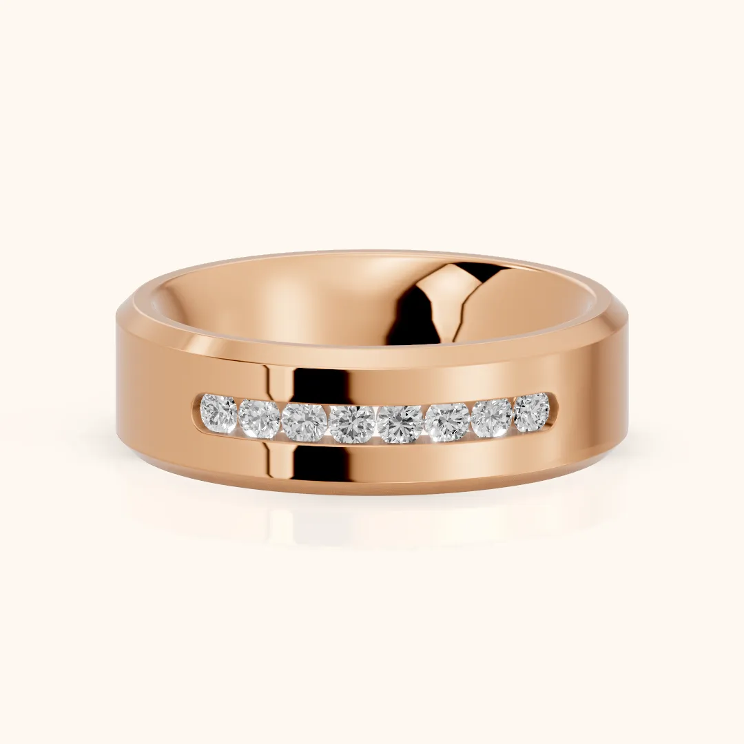 Reva Channel Set Round Diamond Wedding Band in Rose Gold — view 2