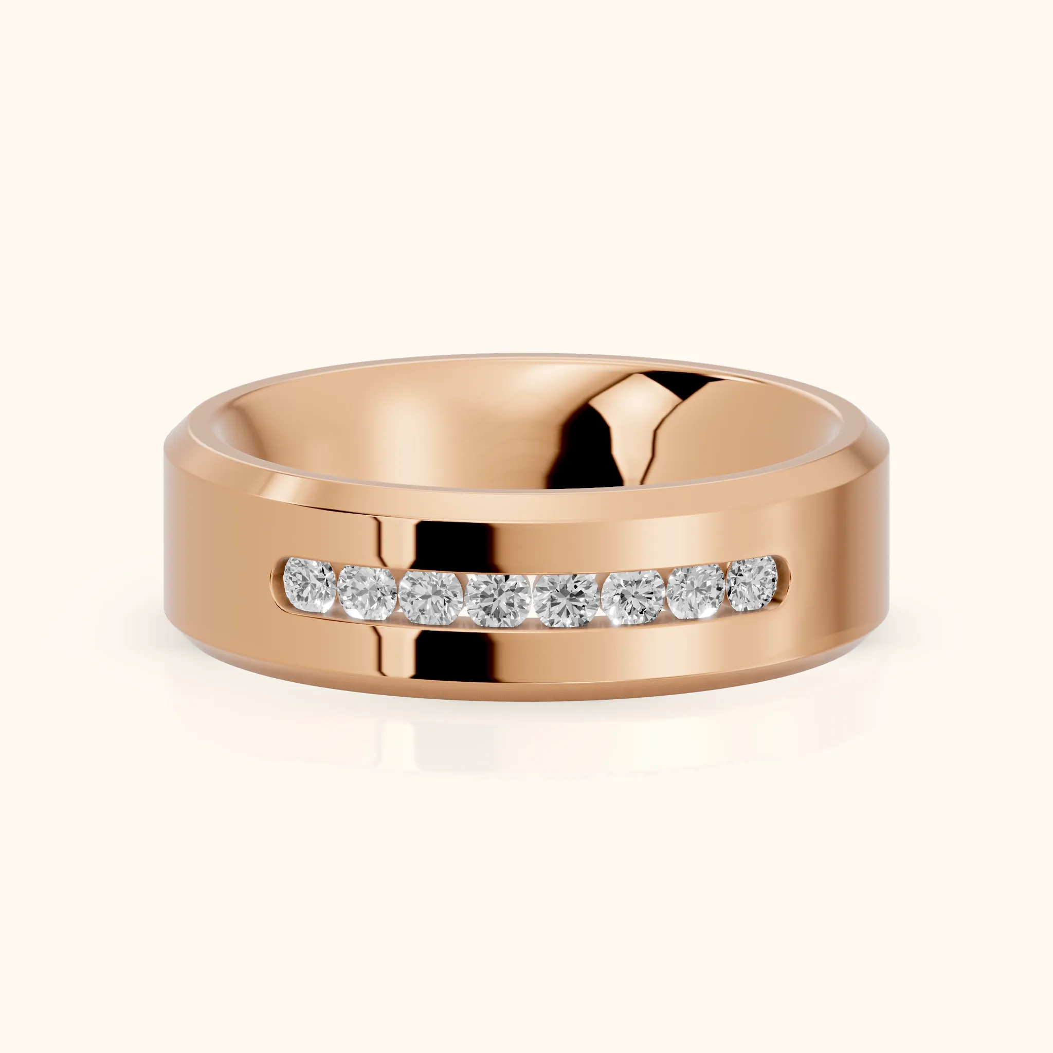 Reva Channel Set Round Diamond Wedding Band in Rose Gold — view 1