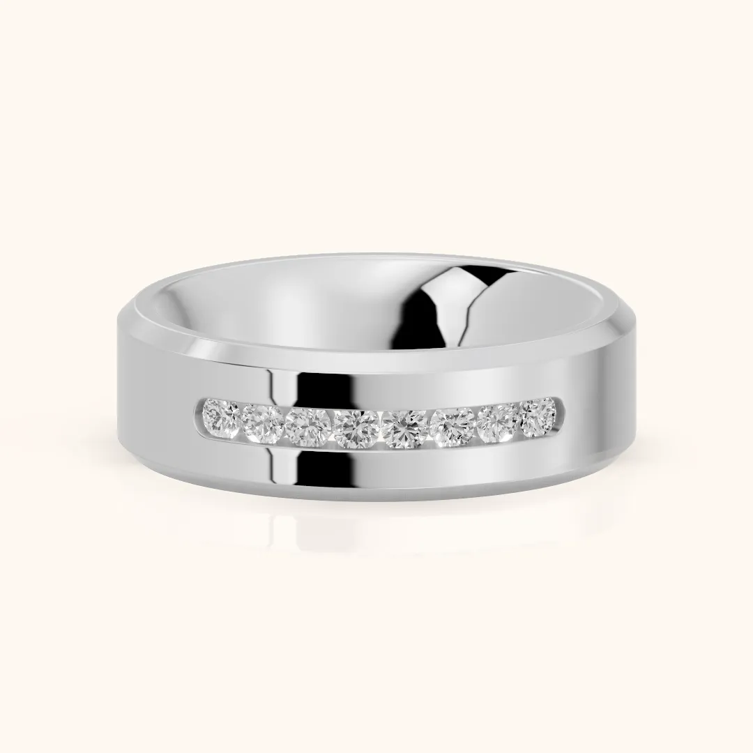 Reva Channel Set Round Diamond Wedding Band in Silver — view 2