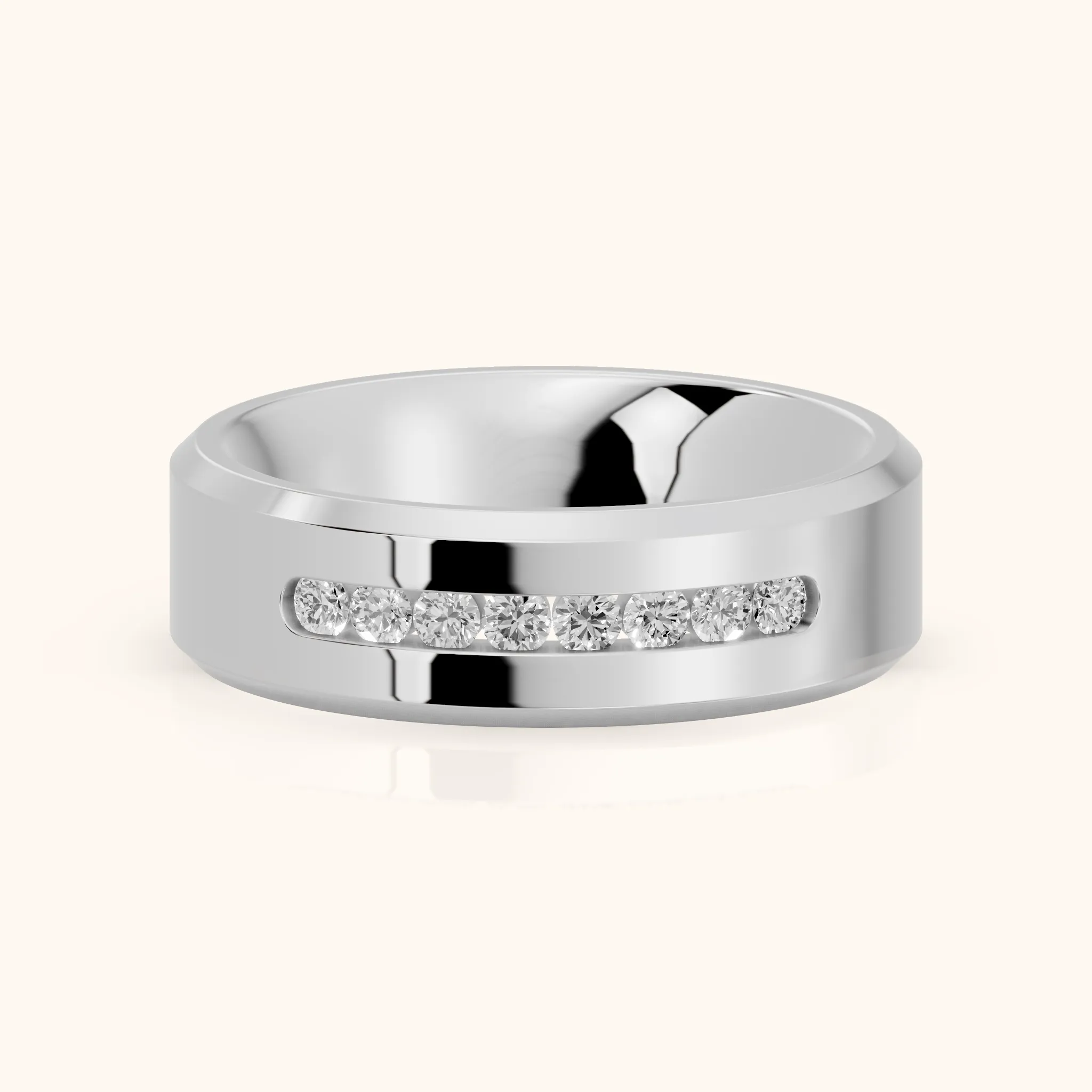 Reva Channel Set Round Diamond Wedding Band in Silver — view 1