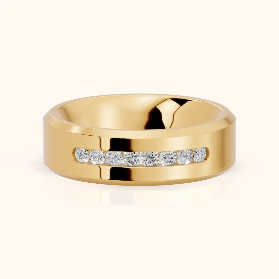 Reva Channel Set Round Diamond Wedding Band in Yellow Gold — view 2