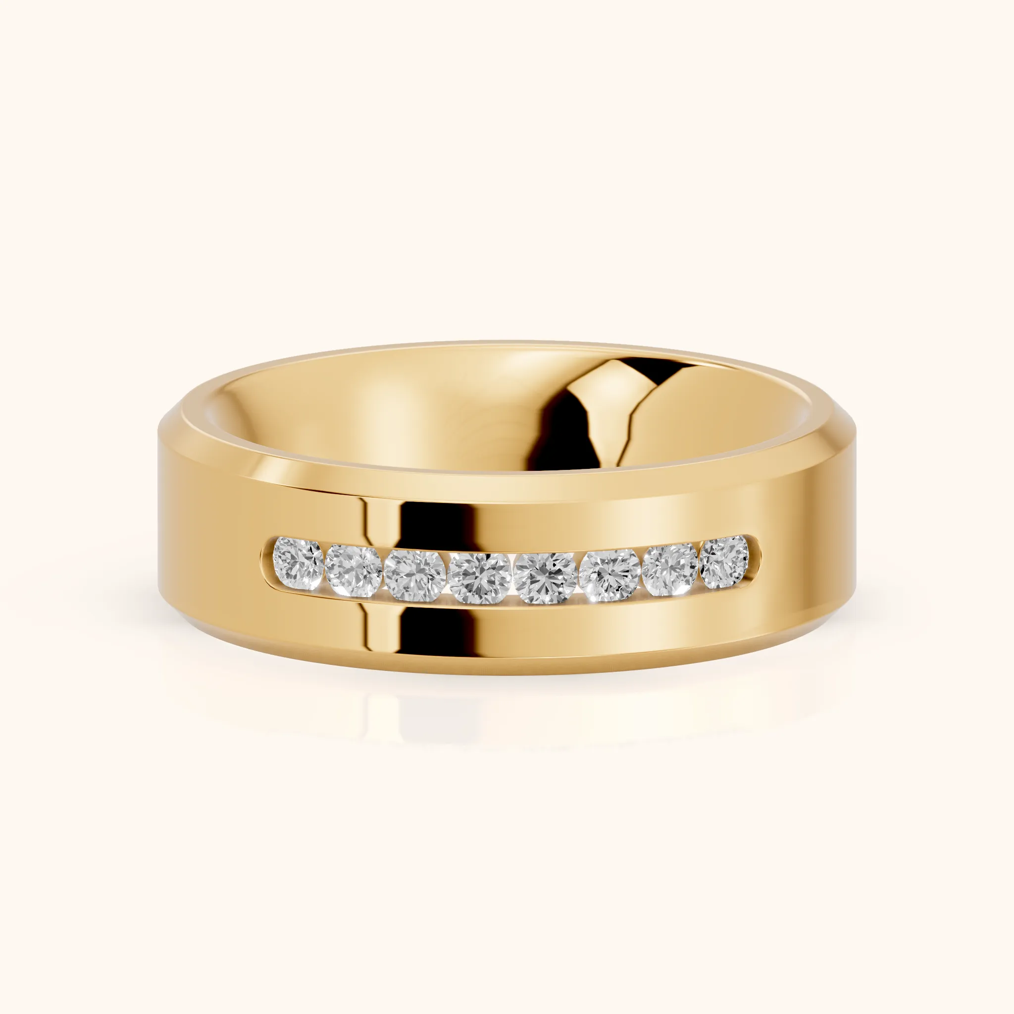 Reva Channel Set Round Diamond Wedding Band in Yellow Gold — view 1