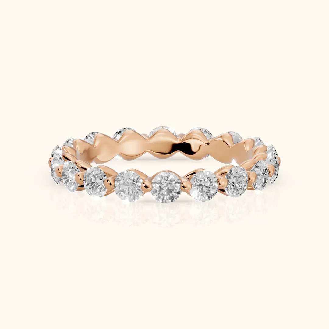 Roshni Shared Prong Round Diamond Eternity Band in Rose Gold — view 2