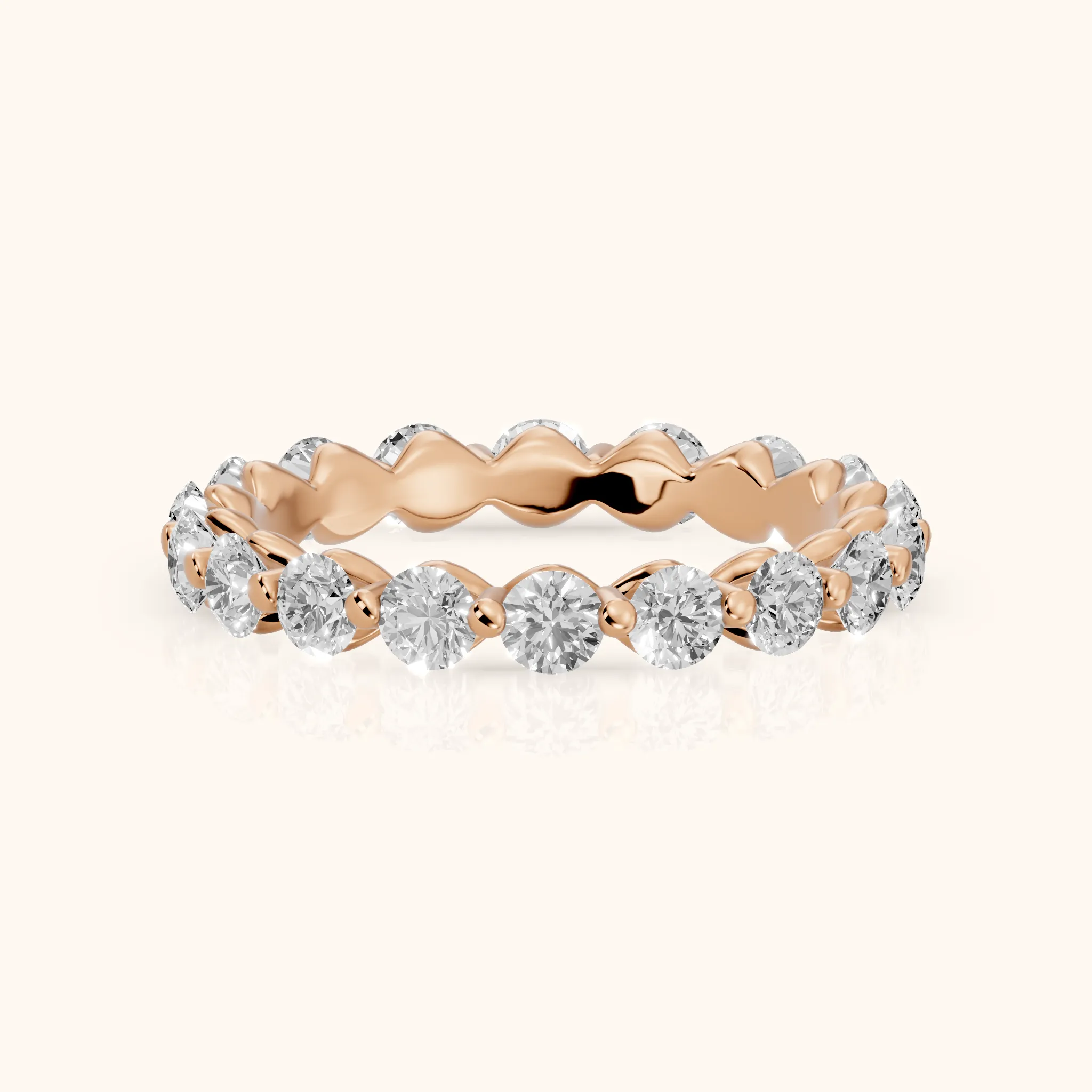 Roshni Shared Prong Round Diamond Eternity Band in Rose Gold — view 1
