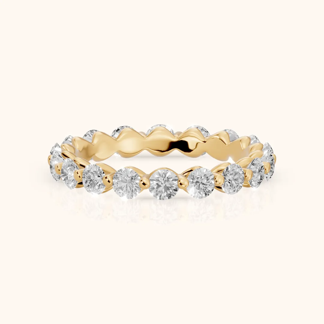 Roshni Shared Prong Round Diamond Eternity Band in Yellow Gold — view 2