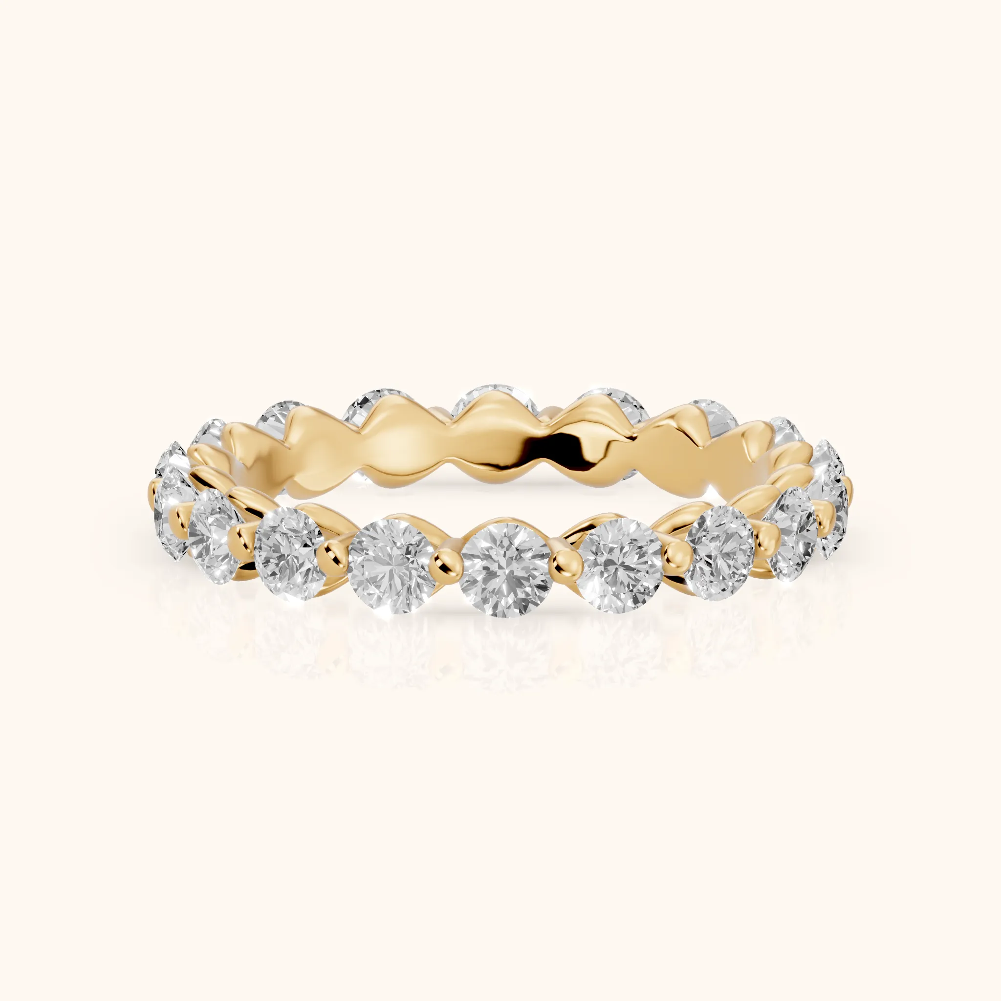 Roshni Shared Prong Round Diamond Eternity Band in Yellow Gold — view 1
