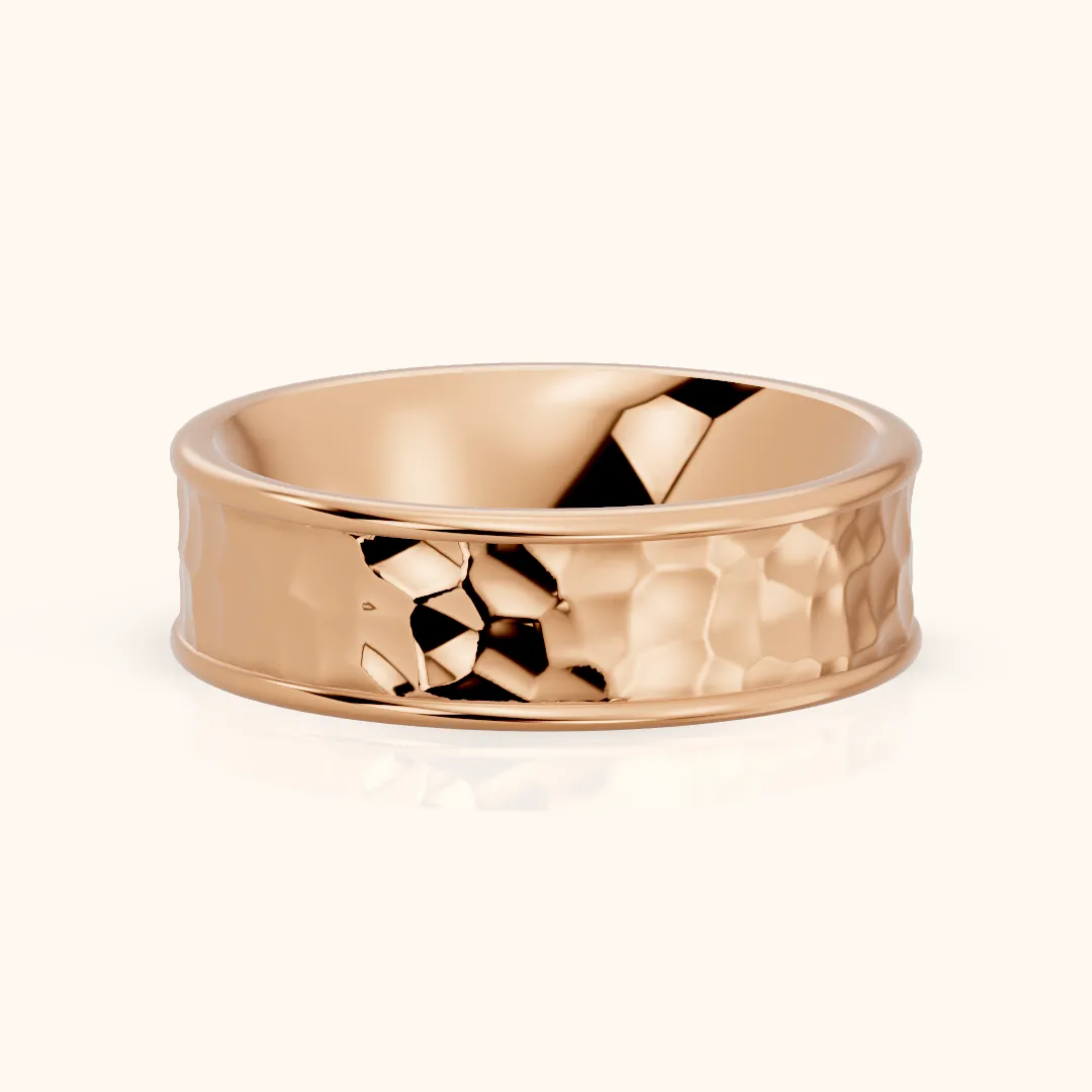 Sahana Hammered Step Edge Wedding Band in Rose Gold — view 2