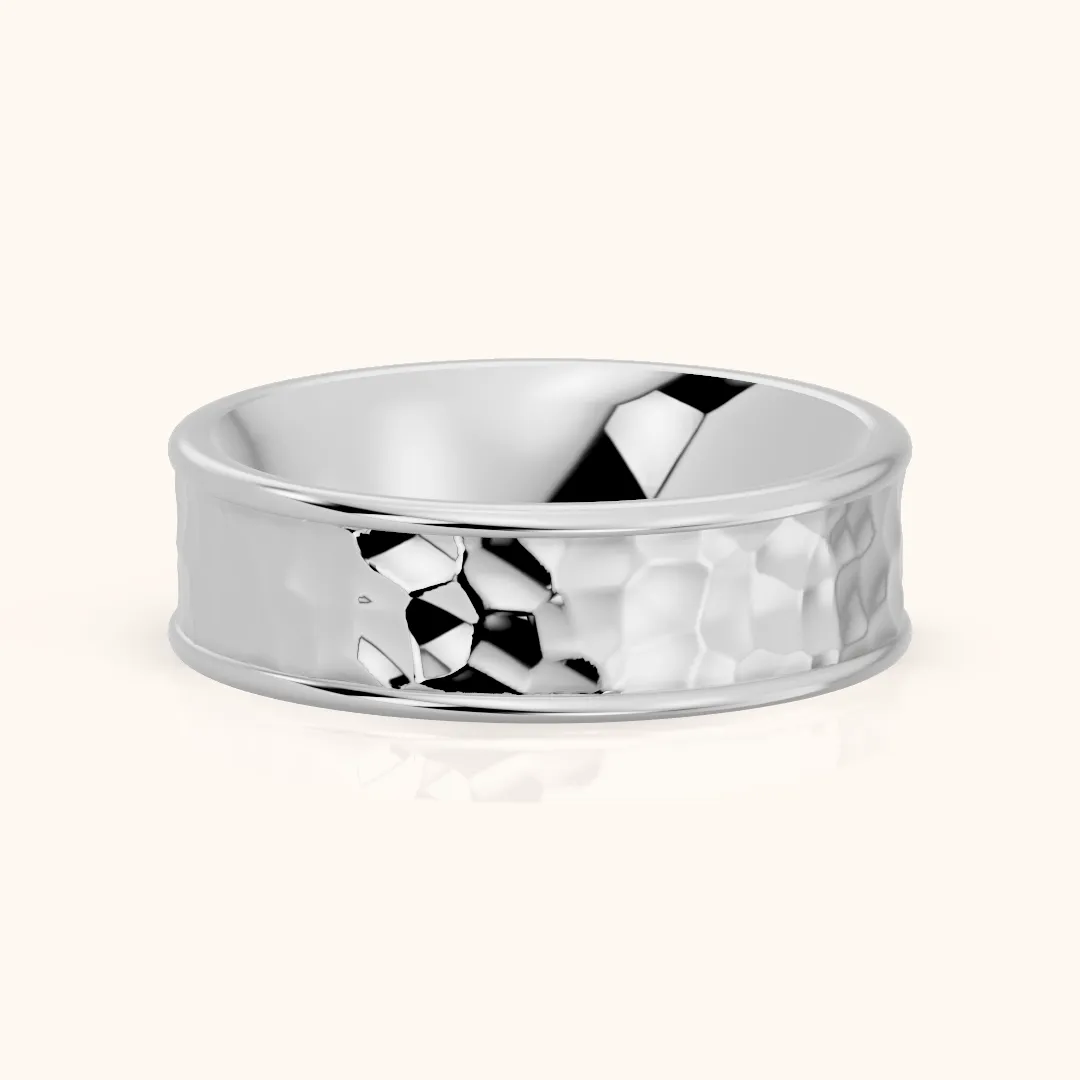 Sahana Hammered Step Edge Wedding Band in Silver — view 2