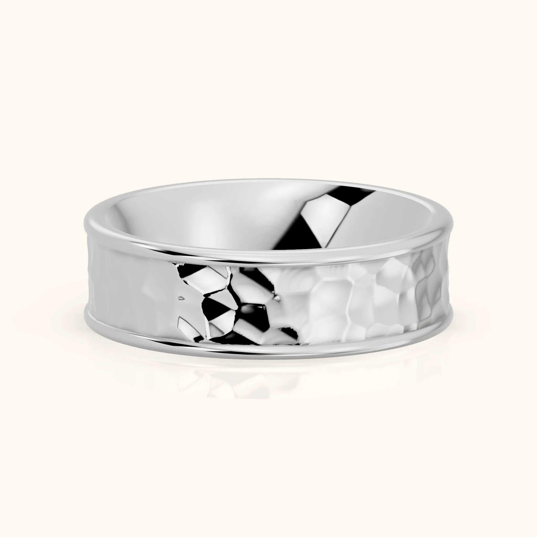 Sahana Hammered Step Edge Wedding Band in Silver — view 1