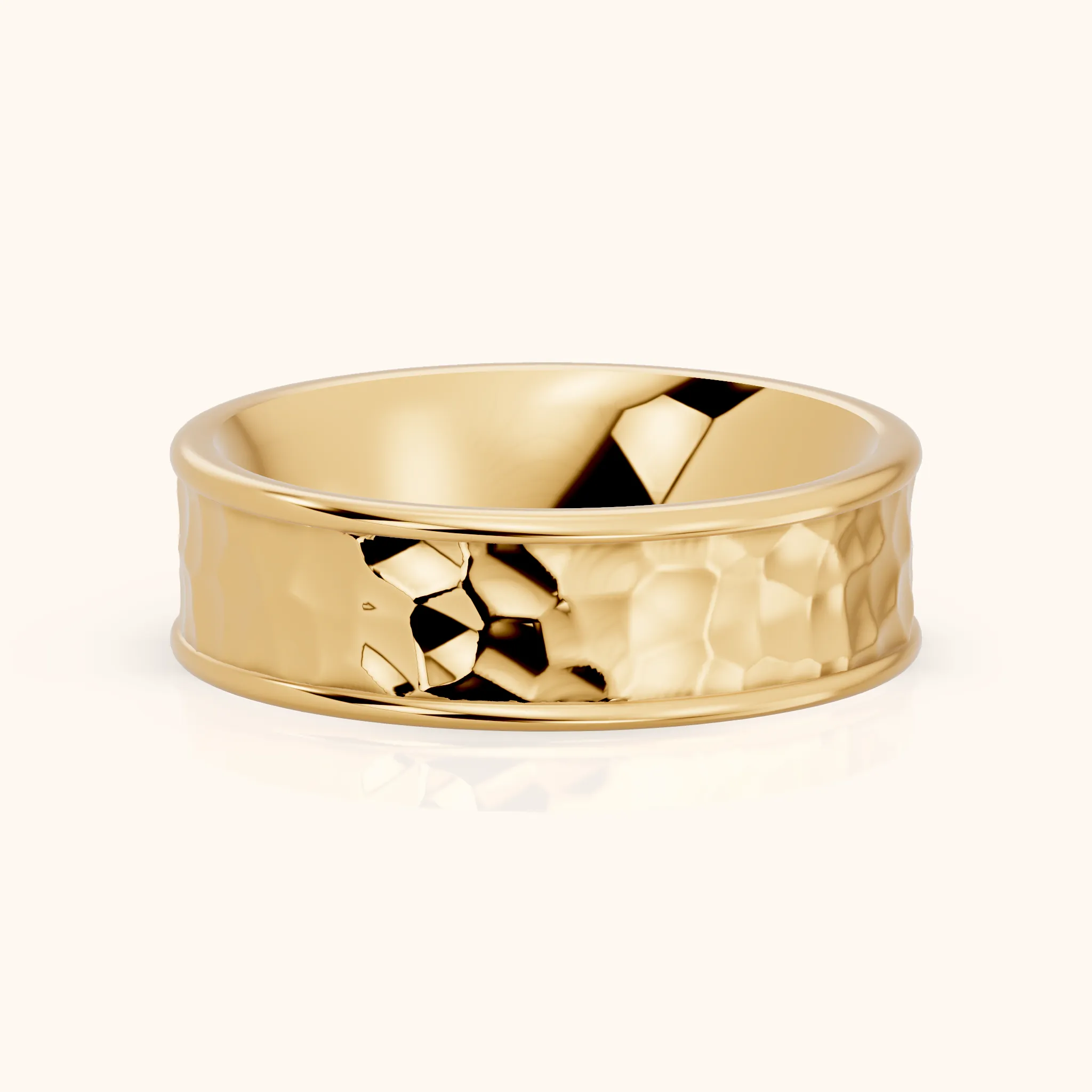 Sahana Hammered Step Edge Wedding Band in Yellow Gold — view 1