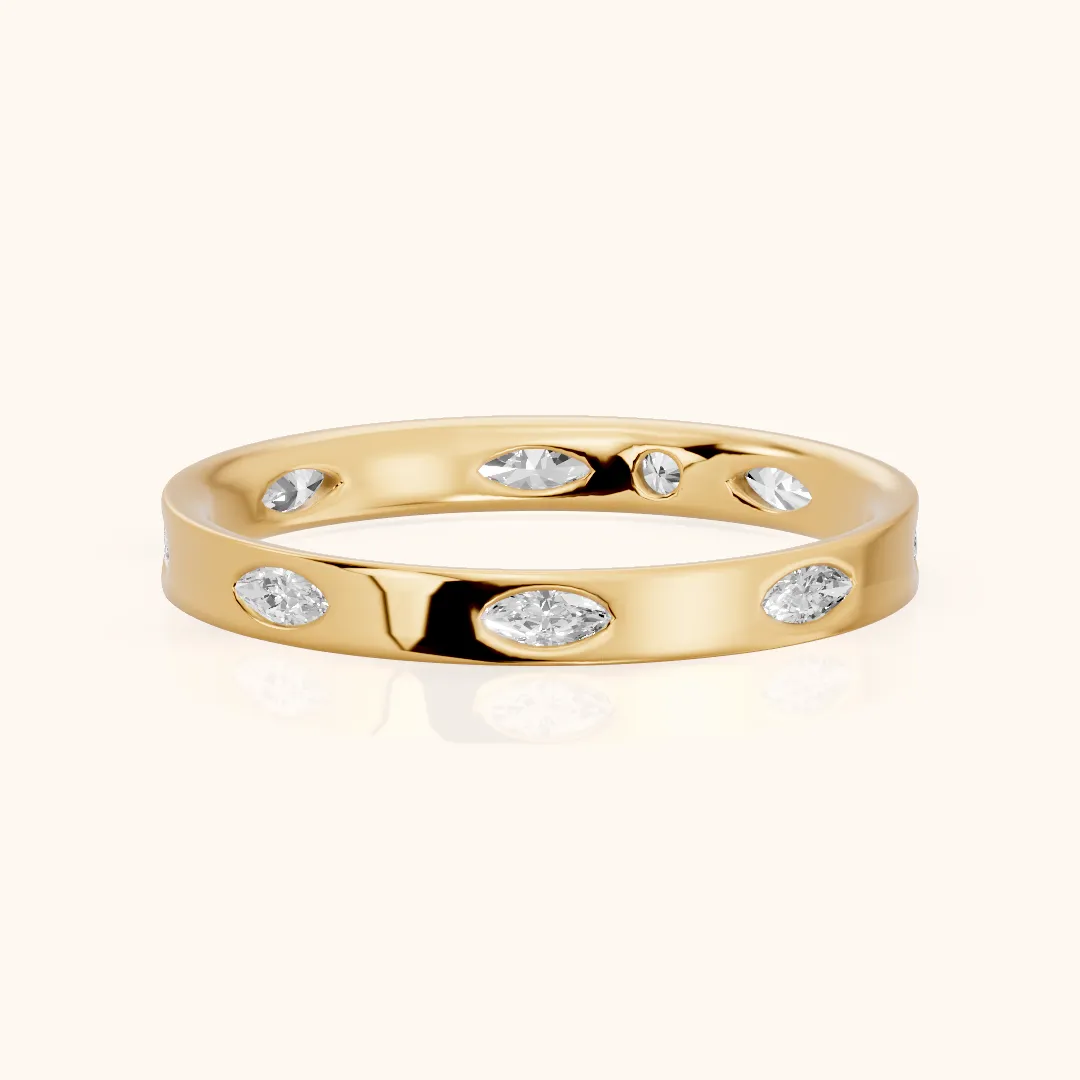 Sloane Bezel Marquise & Round Diamond Eternity Band in Yellow Gold — view 2