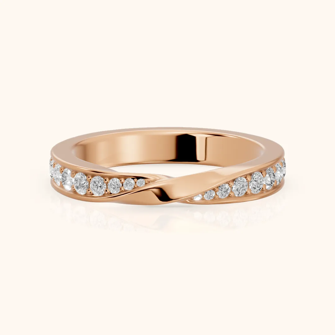 Sutton Twist Pavé Round Diamond Wedding Band in Rose Gold — view 2
