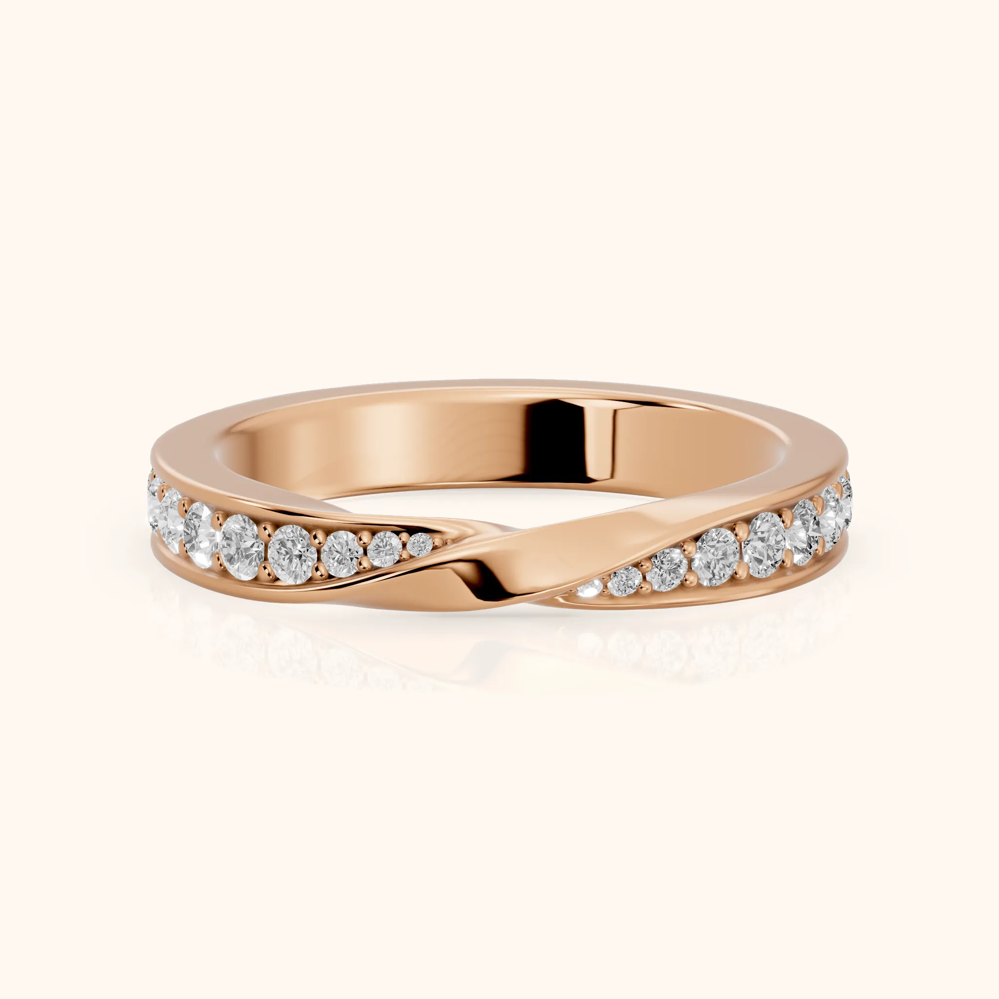 Sutton Twist Pavé Round Diamond Wedding Band in Rose Gold — view 1