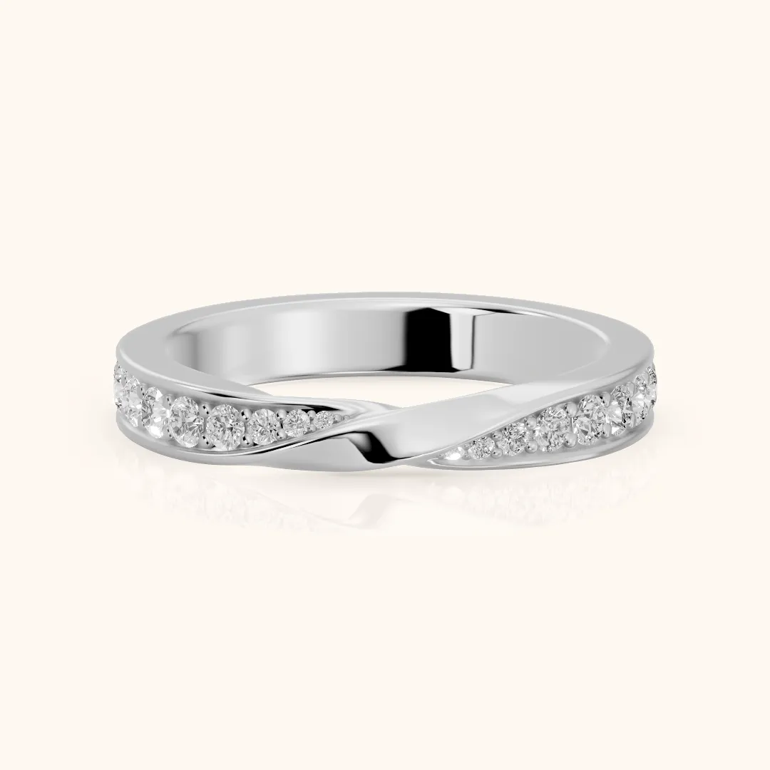 Sarika Twist Pavé Round Diamond Wedding Band in White Gold — view 2