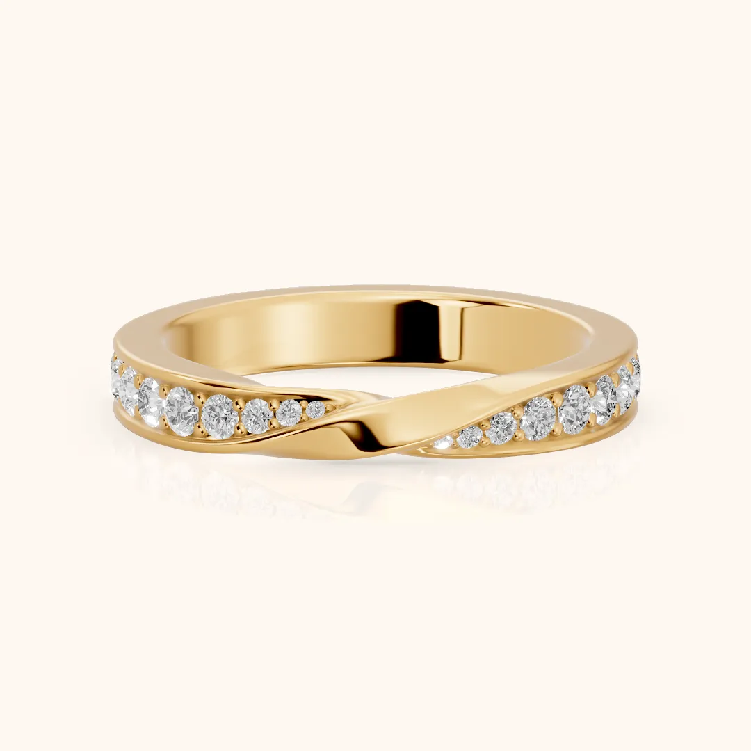 Sutton Twist Pavé Round Diamond Wedding Band in Yellow Gold — view 2